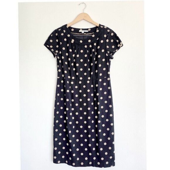 Boden Navy and Cream Polka Dot Cotton Midi Dress - Picture 1 of 12